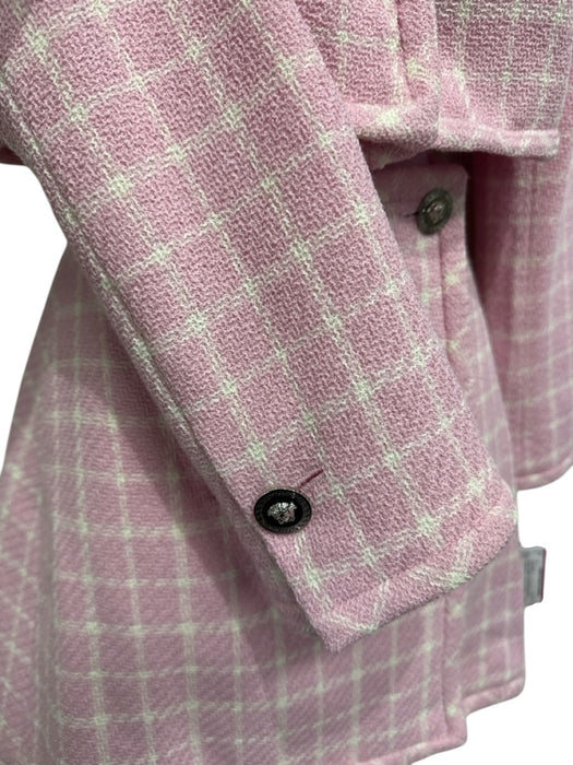 Versace Size XS Pink & Cream Wool Blend Boucle Windowpane Cropped Skirt Set Pink & Cream / XS