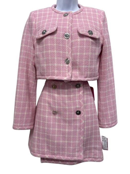 Versace Size XS Pink & Cream Wool Blend Boucle Windowpane Cropped Skirt Set Pink & Cream / XS