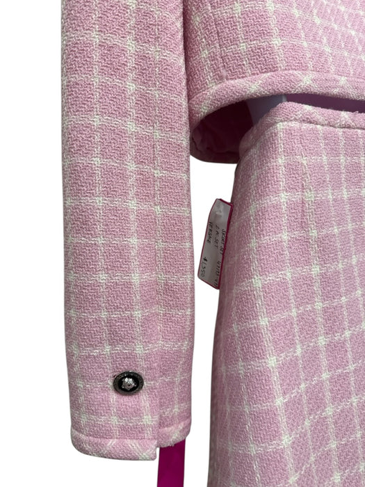 Versace Size XS Pink & Cream Wool Blend Boucle Windowpane Cropped Skirt Set Pink & Cream / XS