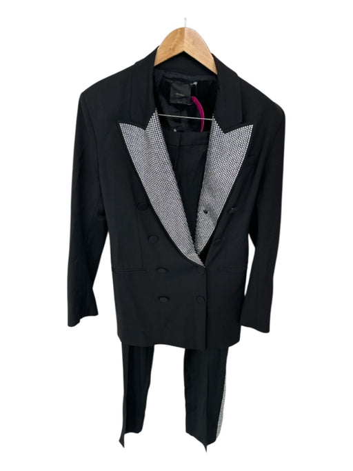 Pinko Size 44 Black & Silver Viscose Blend Rhinestones High Waist Pant Set Black & Silver / 44