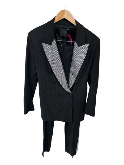 Pinko Size 44 Black & Silver Viscose Blend Rhinestones High Waist Pant Set Black & Silver / 44