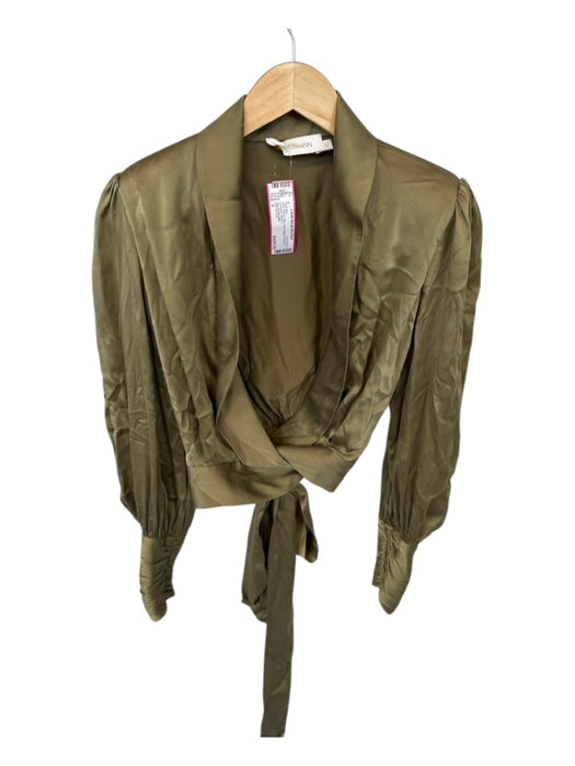 Zimmerman Size 0 Olive Green Silk Long Sleeve Belted Cropped Pant Set Olive Green / 0