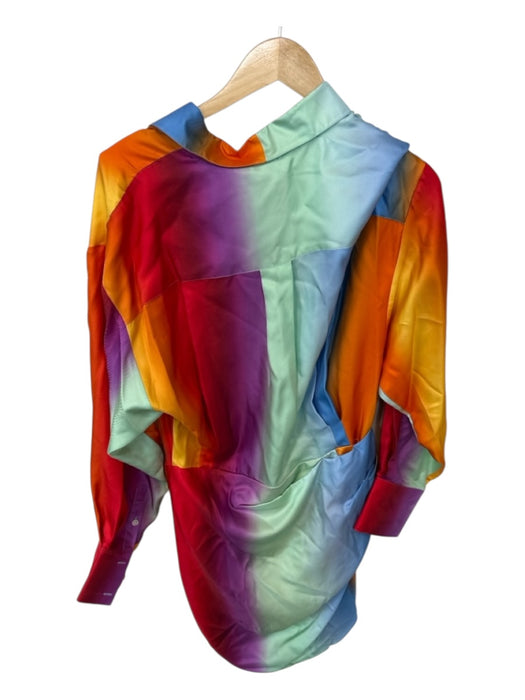 Monse Size 6 Multi Silk Long Sleeve Ombre Button Down Gathered Front Dress Multi / 6