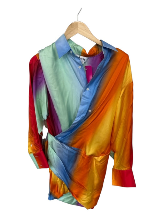 Monse Size 6 Multi Silk Long Sleeve Ombre Button Down Gathered Front Dress Multi / 6