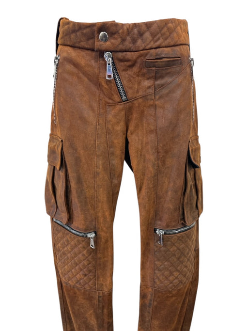 LaQuan Smith Size Small Rust Orange Cow Leather Zipper Detail Low Rise Pants Rust Orange / Small