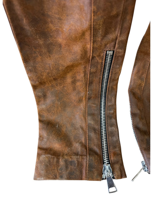 LaQuan Smith Size Small Rust Orange Cow Leather Zipper Detail Low Rise Pants Rust Orange / Small