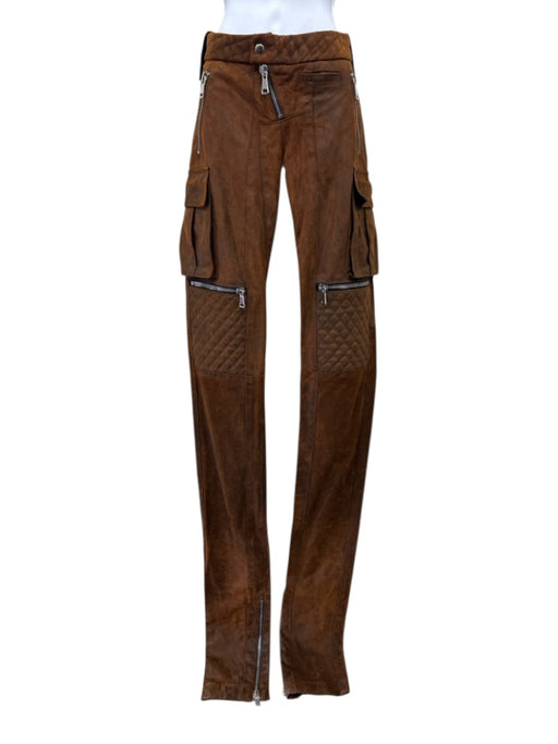 LaQuan Smith Size Small Rust Orange Cow Leather Zipper Detail Low Rise Pants Rust Orange / Small