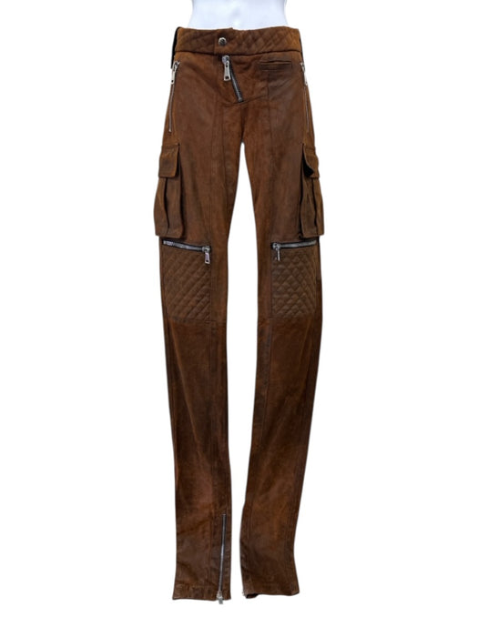 LaQuan Smith Size Small Rust Orange Cow Leather Zipper Detail Low Rise Pants Rust Orange / Small