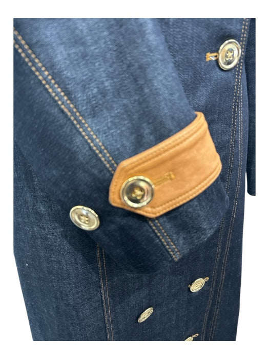 Sergio Hudson Size 4 Dark Wash & Brown Denim & Leather Cupped Fabric Block Coat Dark Wash & Brown / 4