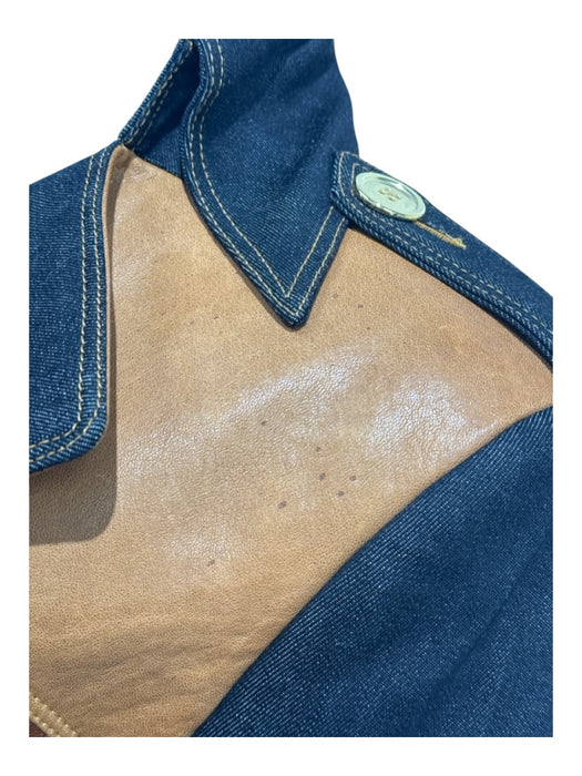 Sergio Hudson Size 4 Dark Wash & Brown Denim & Leather Cupped Fabric Block Coat Dark Wash & Brown / 4