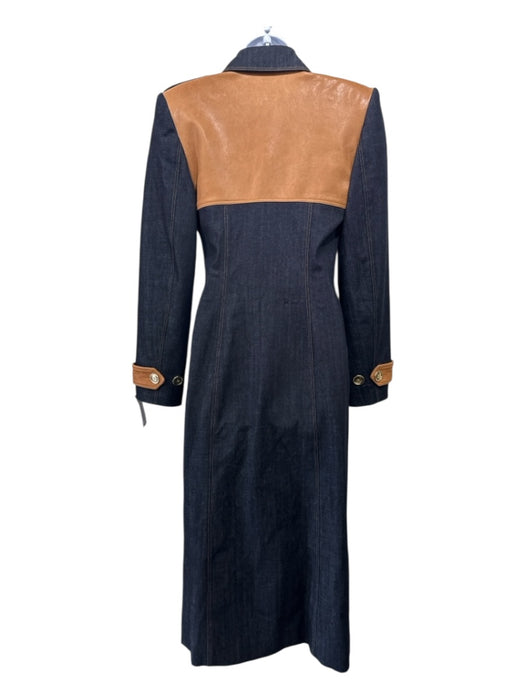 Sergio Hudson Size 4 Dark Wash & Brown Denim & Leather Cupped Fabric Block Coat Dark Wash & Brown / 4