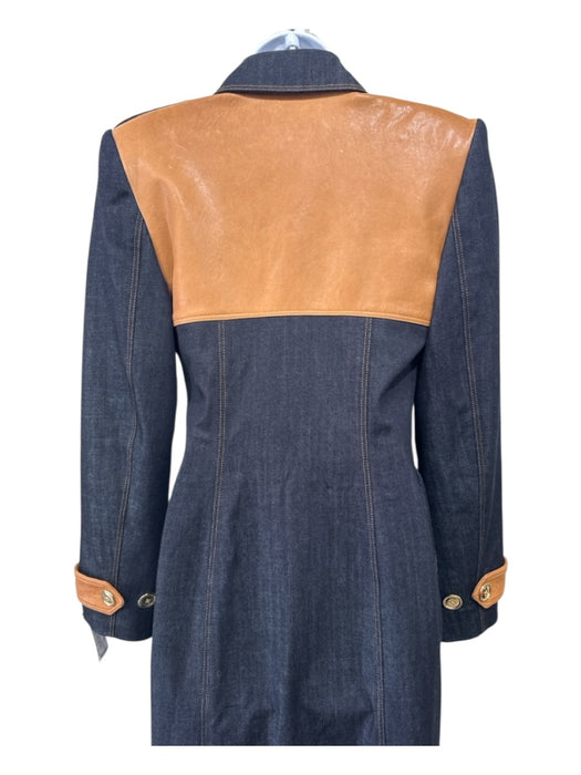 Sergio Hudson Size 4 Dark Wash & Brown Denim & Leather Cupped Fabric Block Coat Dark Wash & Brown / 4