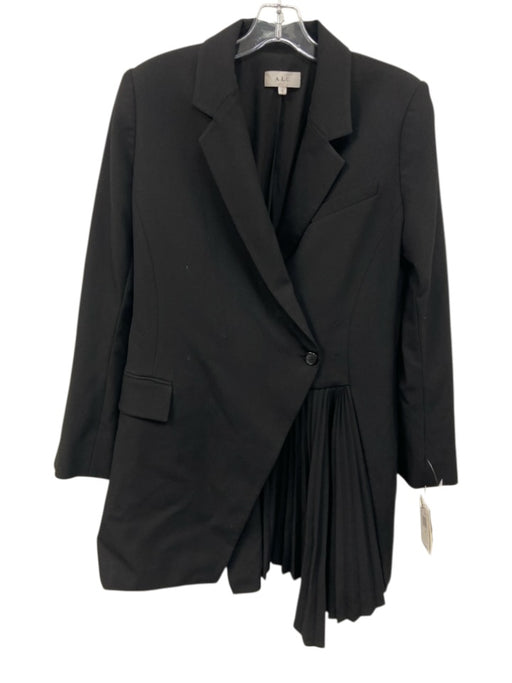 A.L.C. Size 12 Black Polyester Blend Shoulder Pads Button Front Blazer Dress Black / 12