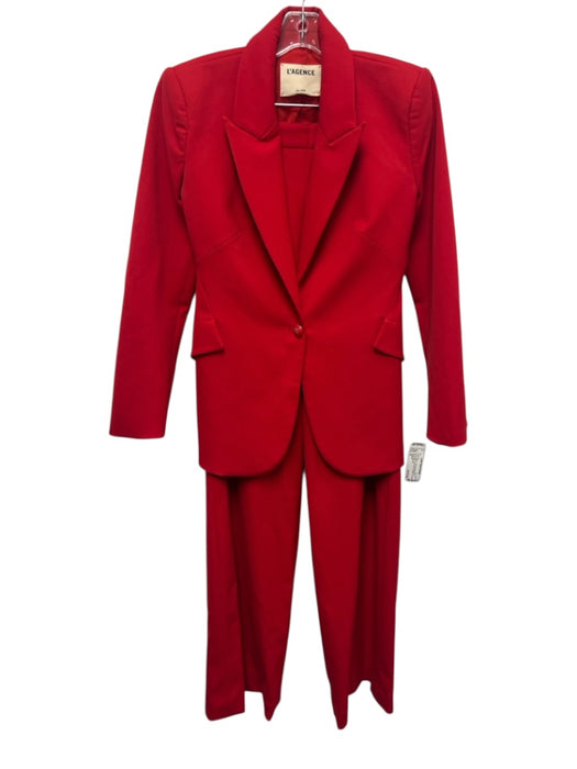 L'agence Size 4 Red Polyester Blend One Button Flap Pocket Straight Leg Pant Set Red / 4