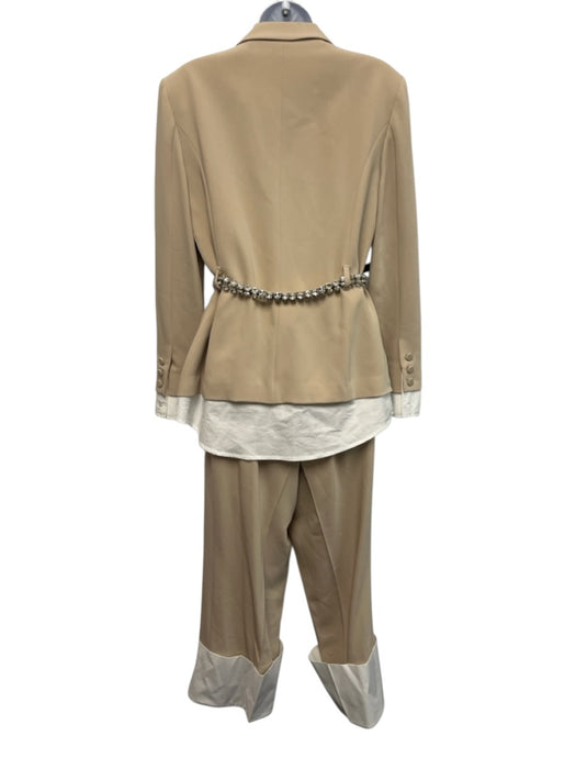 Cinq a Sept Size 6 Beige & White Triacetate Blend Long Sleeve Crystals Pant Set Beige & White / 6