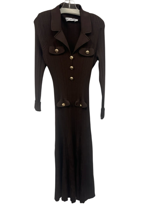 Self-Portrait Size Large Dark Brown Viscose Blend Long Sleeve Stretch Knit Dress Dark Brown / Large