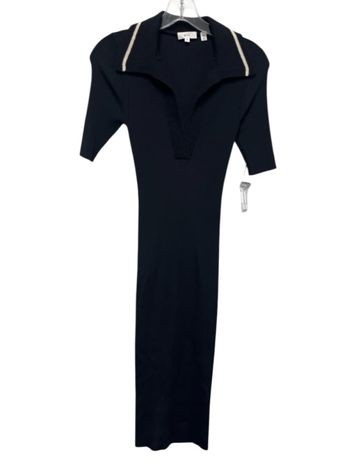 A.L.C. Size XS Navy Blue & White Rayon Blend Half Sleeve Ribbed Knit Maxi Dress Navy Blue & White / XS