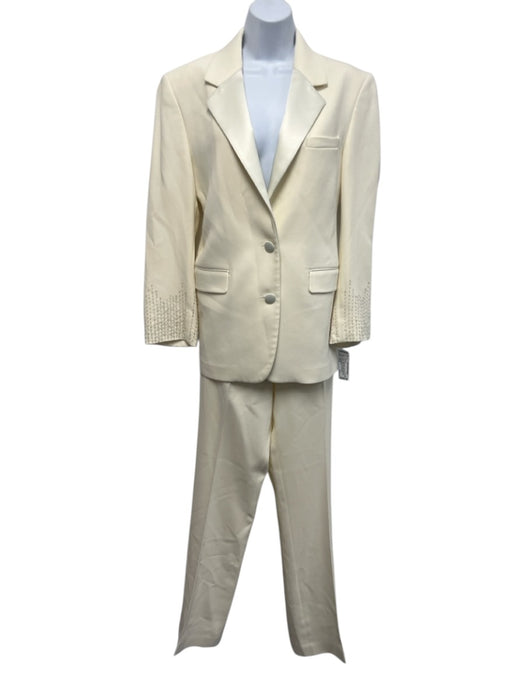 Golden Goose Size 36/40 Cream White Wool Blend Two Button Satin Trim Pant Set Cream White / 36/40