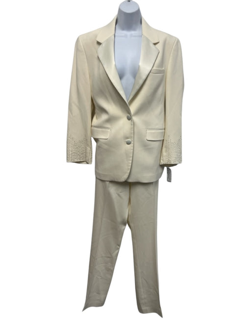 Golden Goose Size 36/40 Cream White Wool Blend Two Button Satin Trim Pant Set Cream White / 36/40