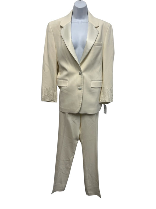 Golden Goose Size 36/40 Cream White Wool Blend Two Button Satin Trim Pant Set Cream White / 36/40