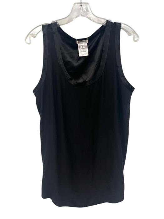 Lafayette 148 Size Large Black Silk Sleeveless Satin Scoop Neck Top Black / Large