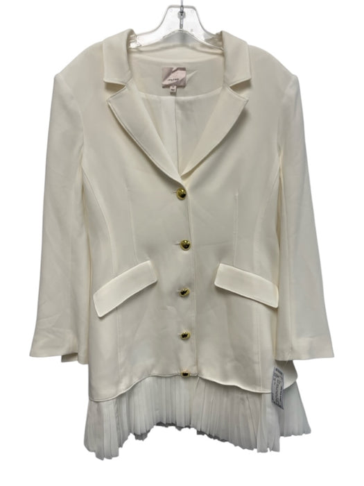 Cinq a Sept Size 14 Cream White Triacetate Blend Long Sleeve Button Detail Dress Cream White / 14