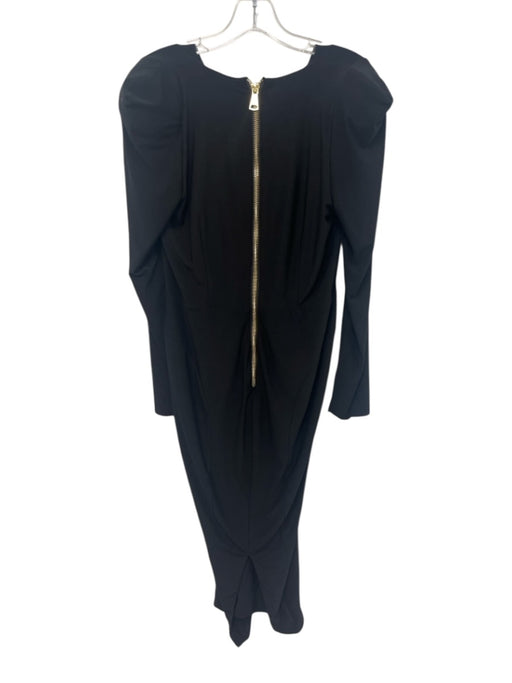 Zhivago Size 10 Black Polyester Blend Long Sleeve Surplice Back Slit Midi Dress Black / 10