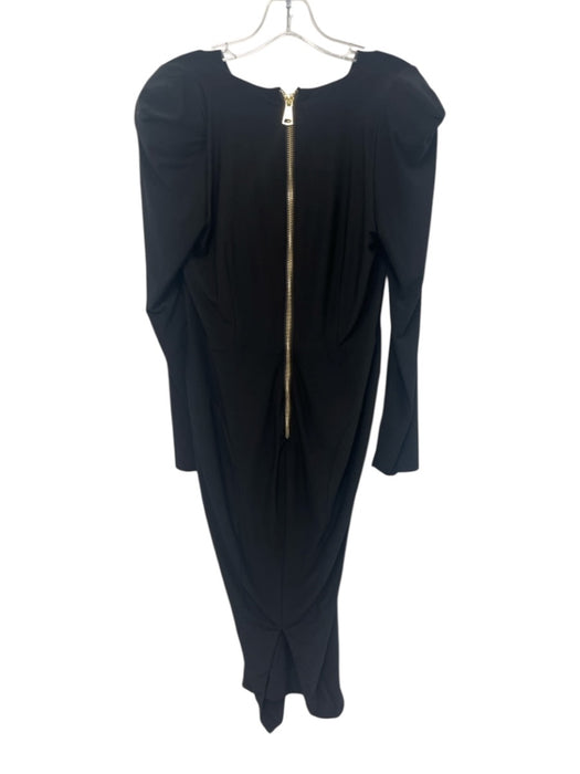 Zhivago Size 10 Black Polyester Blend Long Sleeve Surplice Back Slit Midi Dress Black / 10