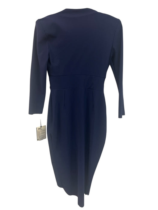 Chiara Boni Size 10 Navy Blue Long Sleeve Surplice Ruched Midi Dress Navy Blue / 10