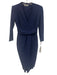 Chiara Boni Size 10 Navy Blue Long Sleeve Surplice Ruched Midi Dress Navy Blue / 10