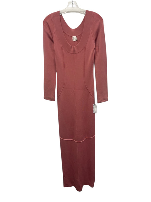Helsa Size Medium Pink Viscose Blend Long Sleeve Stretch Knit Paneled Maxi Dress Pink / Medium