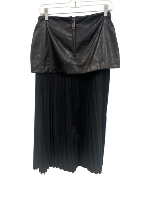 Le Superbe Size 8 Black Faux Leather Mixed Fabric Button Detail Pleated Skirt Black / 8