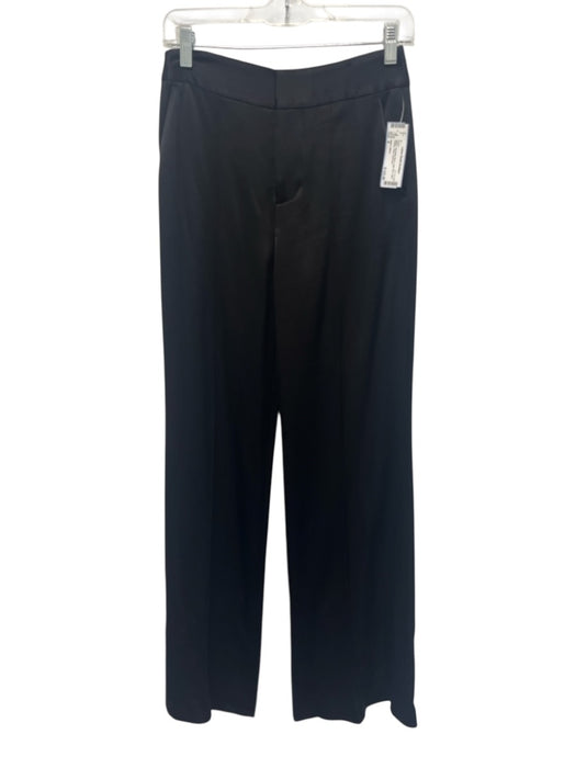 Alice + Olivia Size 4 Black Triacetate Blend High Rise Satin Pintuck Flare Pants Black / 4