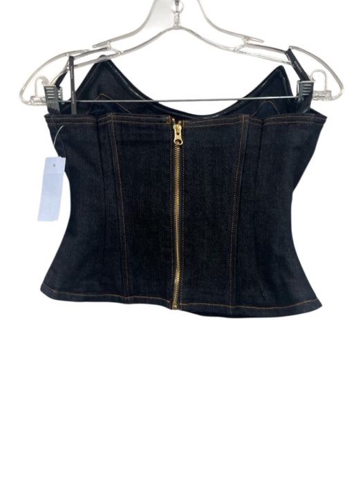 Retrofete Size M/L Dark Wash Cotton Denim Strapless Zip Detail Darted Skirt Set Dark Wash / M/L