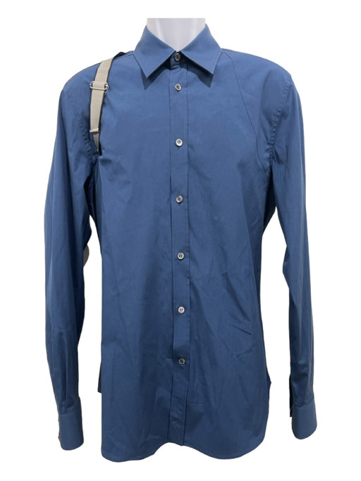 Alexander McQueen Size 16 Blue Cotton Solid Harness Men's Long Sleeve Shirt 16