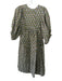Saule Parc Size L Green, Blue, Brown Cotton Block Printed Flowers Dress Green, Blue, Brown / L