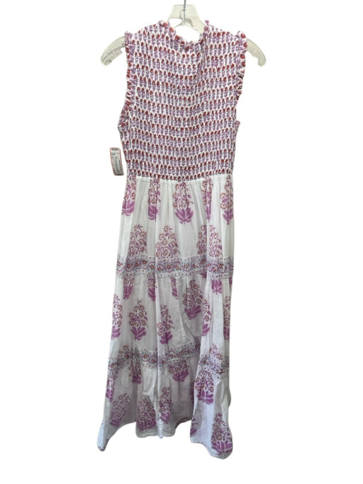 Oliphant Size XL White, Purple, Orange Cotton Smocked Flowers Maxi Dress White, Purple, Orange / XL