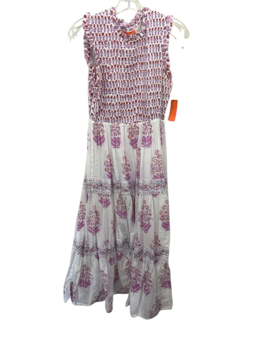 Oliphant Size XL White, Purple, Orange Cotton Smocked Flowers Maxi Dress White, Purple, Orange / XL