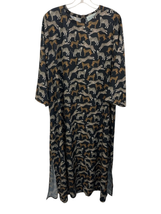 Tuckernuck Size L Black, Yellow, White Polyester Satin 1/2 Sleeve Maxi Dress Black, Yellow, White / L