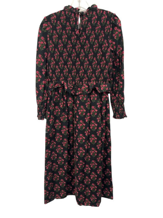 Pink City Prints Size L Black, Pink, Green Cotton Puff 3/4 Sleeve Midi Dress Black, Pink, Green / L