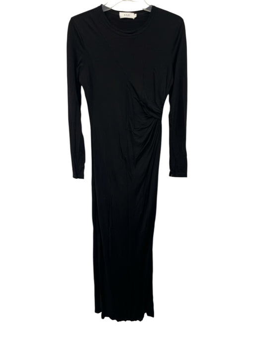 A.L.C. Size M Black Viscose Long Sleeve Gathered Side Maxi Dress Black / M