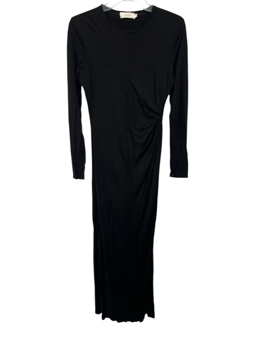 A.L.C. Size M Black Viscose Long Sleeve Gathered Side Maxi Dress Black / M
