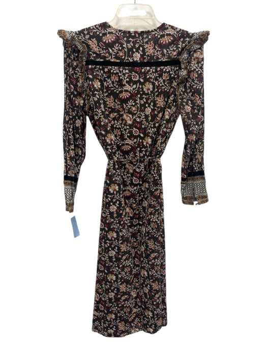Cleobella Size M Black & Multi Cotton Long Sleeve Floral Tassels Buttons Dress Black & Multi / M