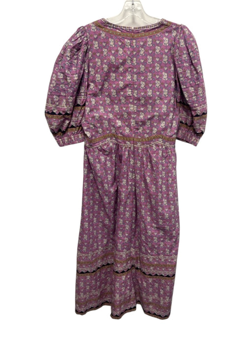 Sea New York Size L Pink & Multi Cotton Floral Puff Sleeve Midi Quilted Dress Pink & Multi / L