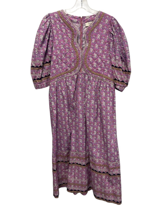 Sea New York Size L Pink & Multi Cotton Floral Puff Sleeve Midi Quilted Dress Pink & Multi / L