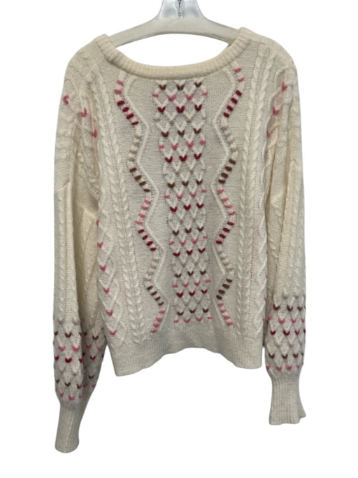 Intermix Size XL White & Multi Wool Blend Long Sleeve Cable Knit Hearts Sweater White & Multi / XL