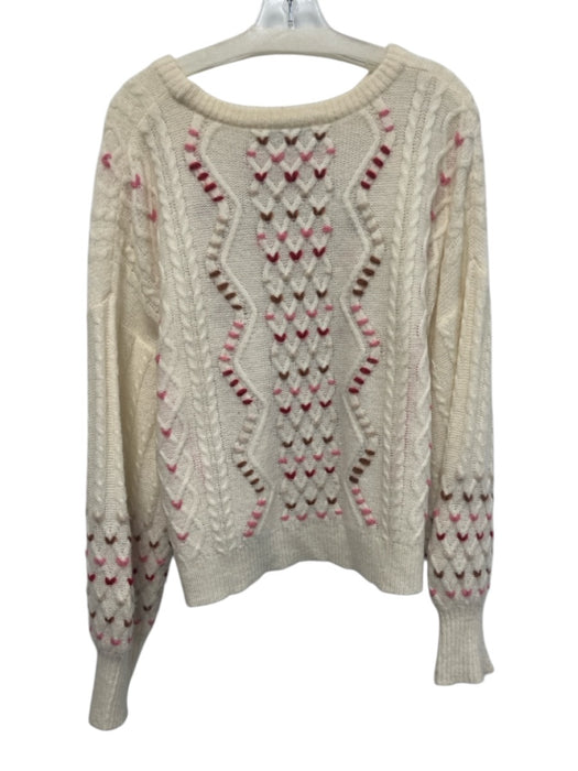 Intermix Size XL White & Multi Wool Blend Long Sleeve Cable Knit Hearts Sweater White & Multi / XL