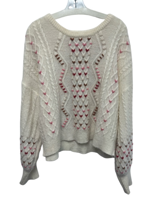 Intermix Size XL White & Multi Wool Blend Long Sleeve Cable Knit Hearts Sweater White & Multi / XL