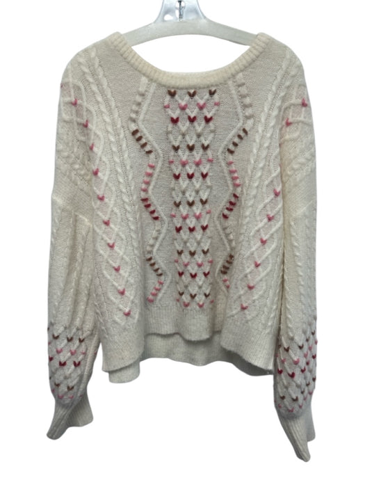 Intermix Size XL White & Multi Wool Blend Long Sleeve Cable Knit Hearts Sweater White & Multi / XL