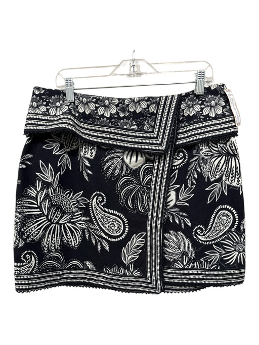 Farm Rio Size 32 Black & Cream Cotton foldover waist Paisley & Floral Wrap Skirt Black & Cream / 32
